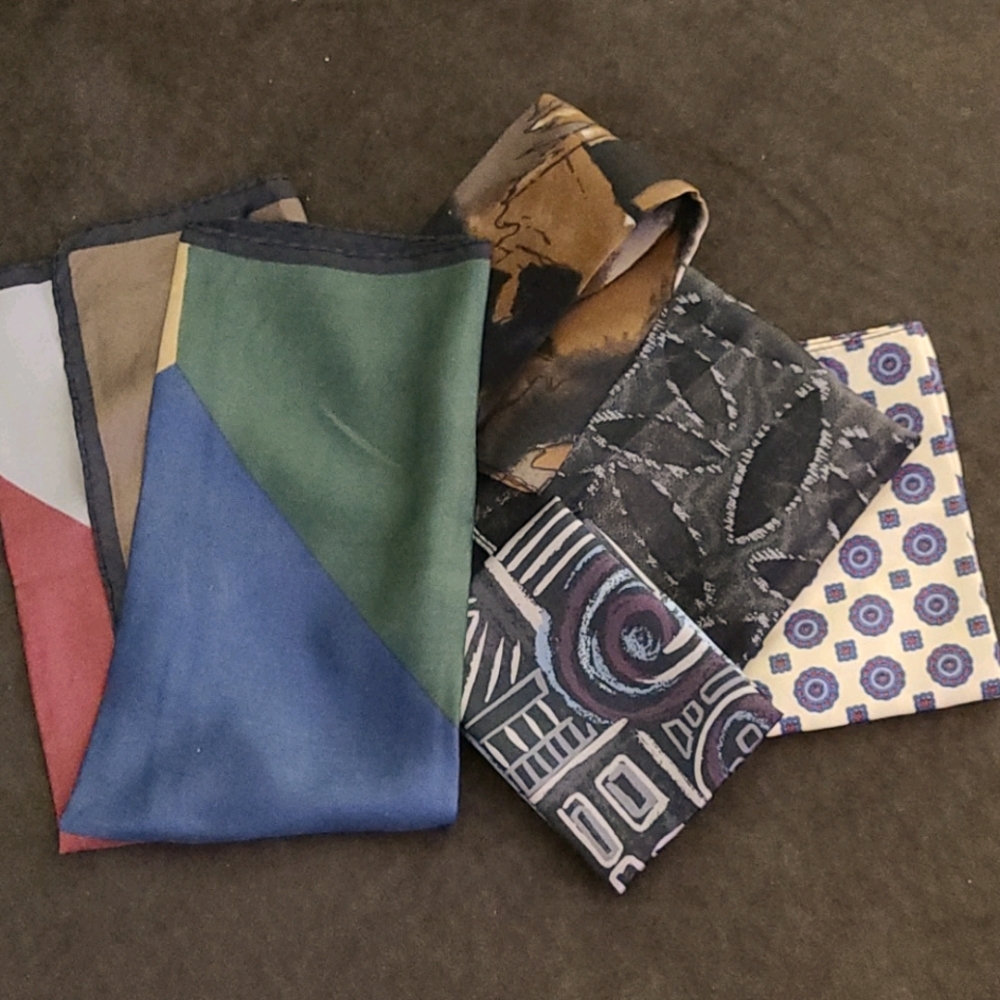 Lot of 5 Amazing Vintage Pocket Squares